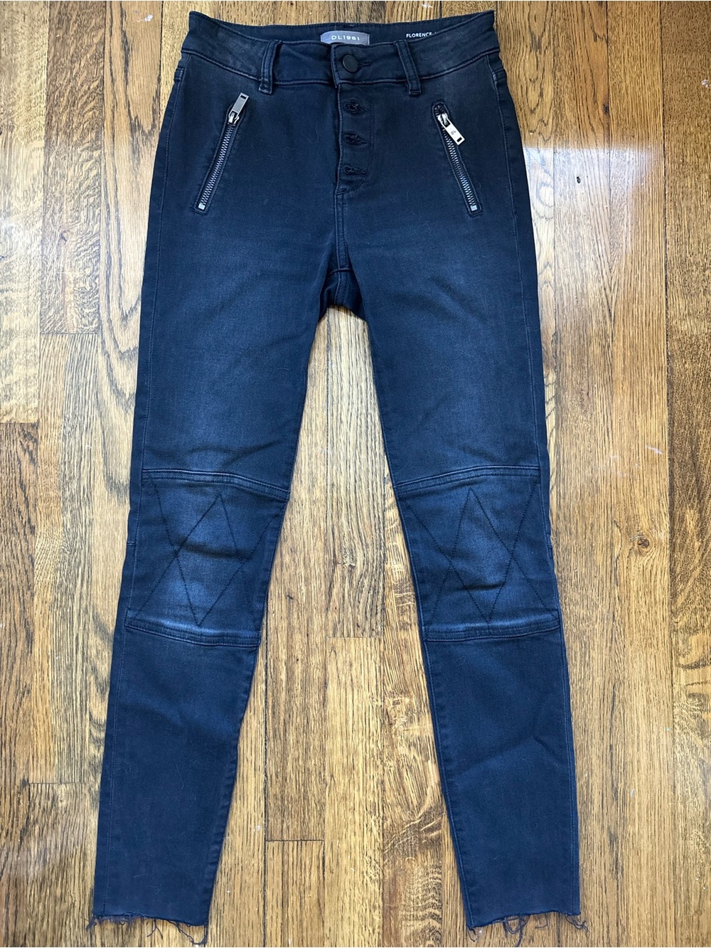DL 1961 Washed Black Florence Ankle Skinny Moto Jeans